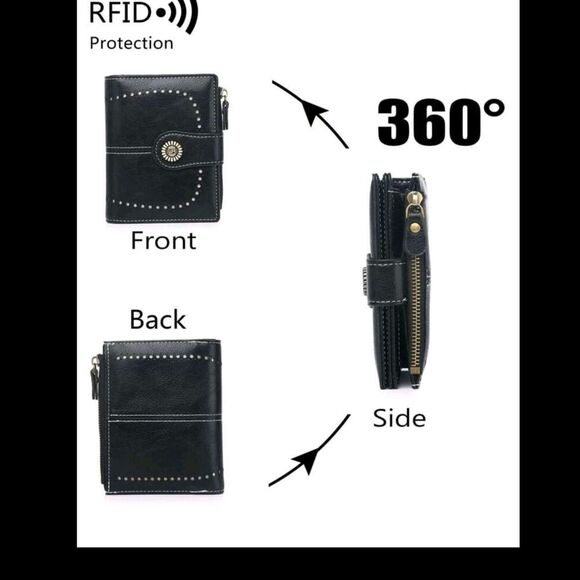 Stylish Black Leather Wallet with Stud Accents - Picture 9 of 10